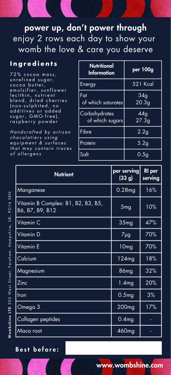 Back of the Menopause Balance Bar pack: ingredients and nutrition table